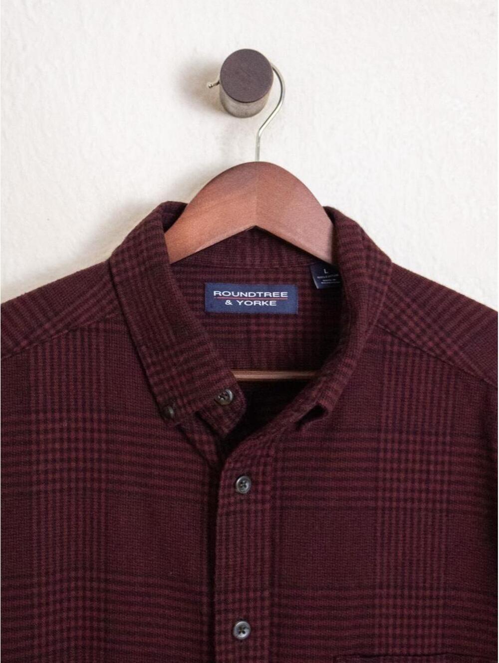 Roundtree & Yorke Burgundy Plaid Long Sleeve Shirt